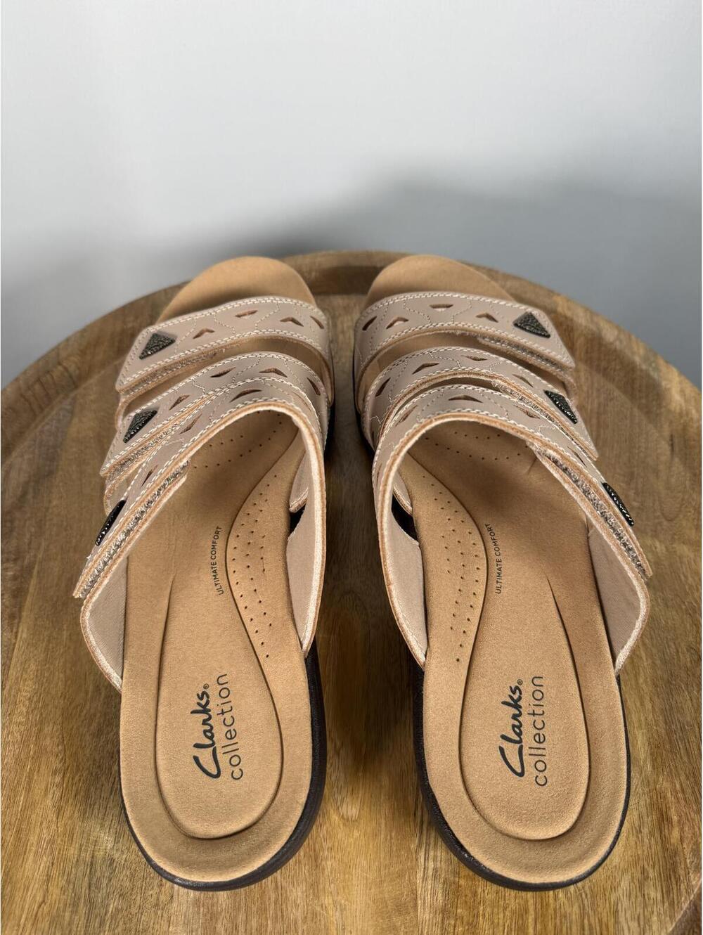 Clarks Laurieann Nora Sand Leather Slide Sandals US 12W Wide Comfort Slip-On NWB - Picture 5 of 13